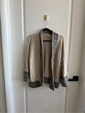 Splendid Cream and Black Knit Open Front Cardigan